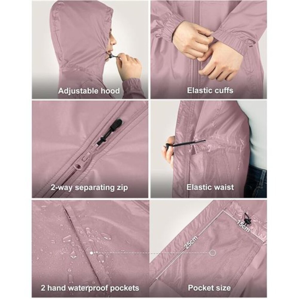 Women's Waterproof Long Rain Coats Packable Rain Jacket with Hood Trench Coats - Picture 5 of 7